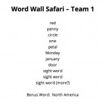 Sample list for Sight Word Safari